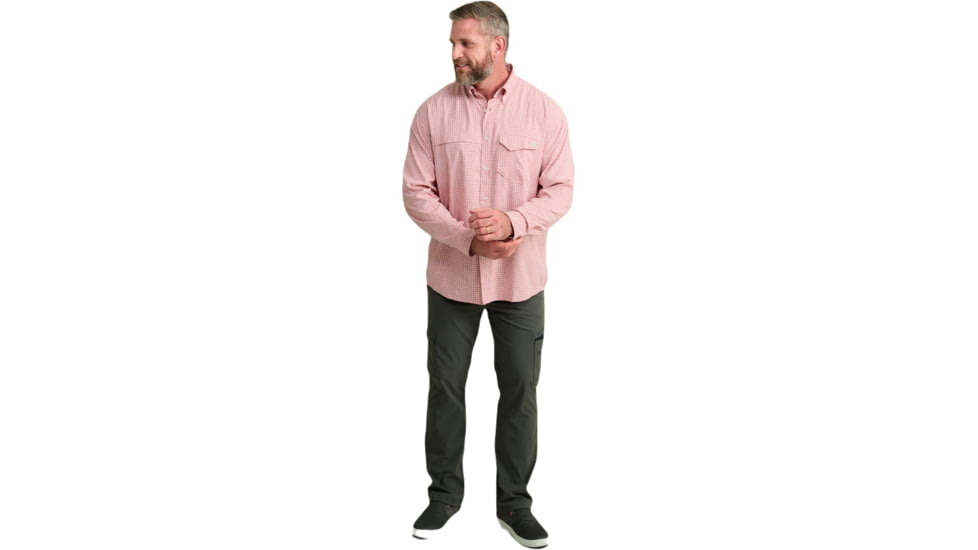 HUK Performance Fishing Tide Point Break Long Sleeve Minicheck Shirt - Mens, Scarlet Blaze, 3XL, H1500155-621-XXXL