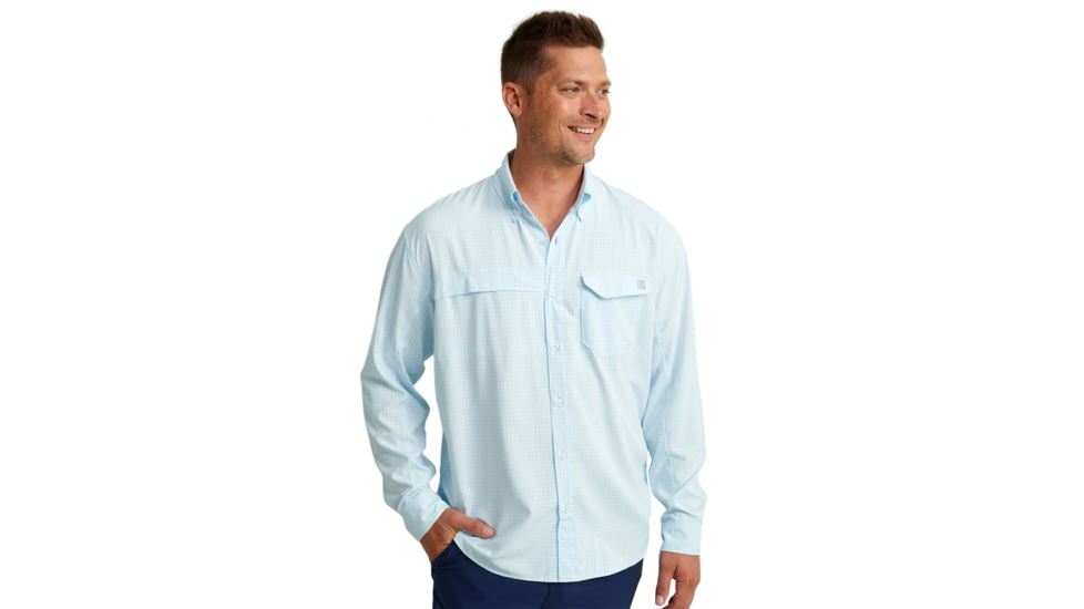 HUK Performance Fishing Tide Point Break LS Minicheck - Mens, Ice Water, Large, H1500155-476-L