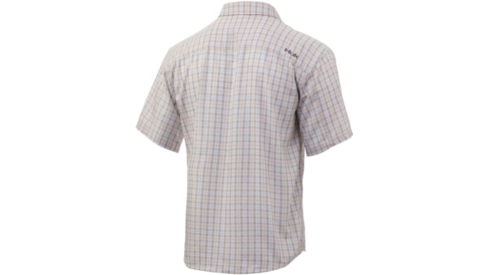 HUK Performance Fishing Tide Point Fish Plaid Short Sleeve Button Up - Mens, Seashell Pink, Medium, H1500070-682-M