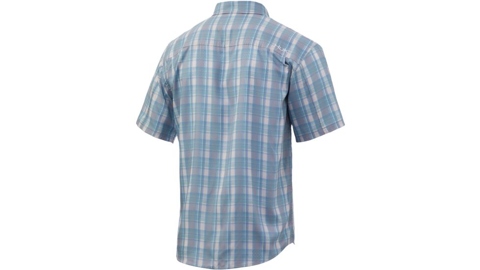 HUK Performance Fishing Tide Point Plaid Short Sleeve Button Up - Mens, Silver Blue, Extra Large, H1500068-040-XL