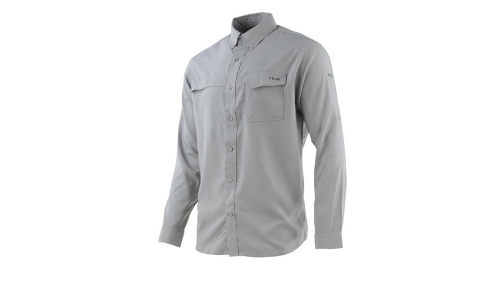 HUK Performance Fishing Tide Point Woven Solid Long Sleeve Shirt - Mens, Small, Sharkskin, H1500062-028-S