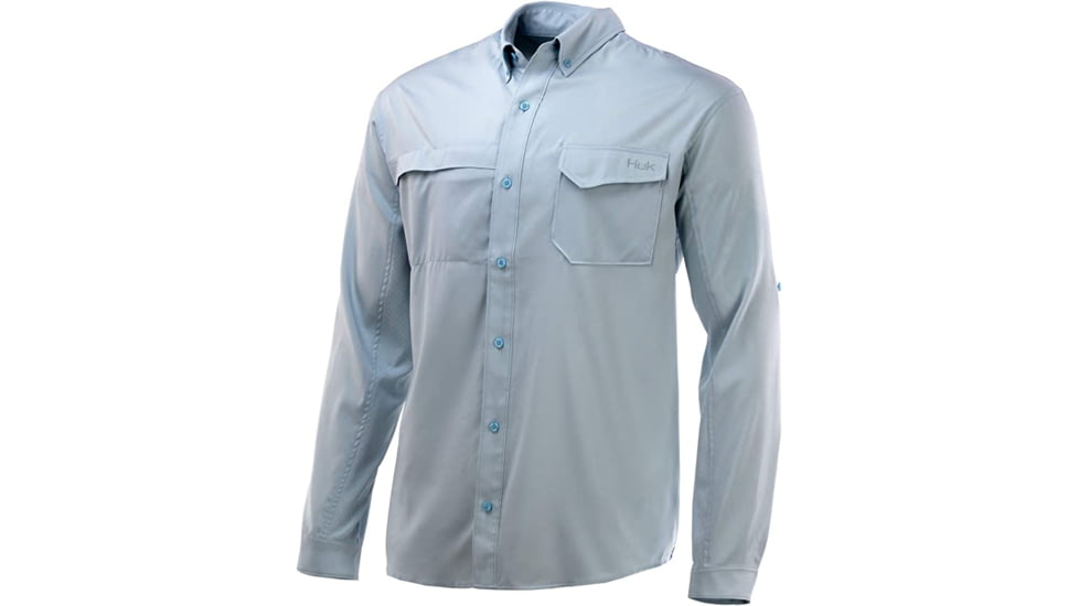 HUK Performance Fishing Tide Point Woven Solid Long Sleeve Shirt - Mens, Small, Plein Air, H1500062-451-S