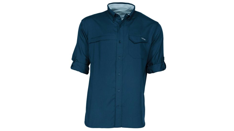 HUK Performance Fishing Tide Point Woven Solid LS Tops, Long Sleeve - Men's, Dark Blue, Small, H1500042-401-S