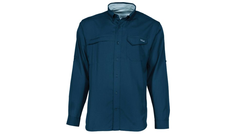 HUK Performance Fishing Tide Point Woven Solid LS Tops, Long Sleeve - Men's, Dark Blue, Small, H1500042-401-S