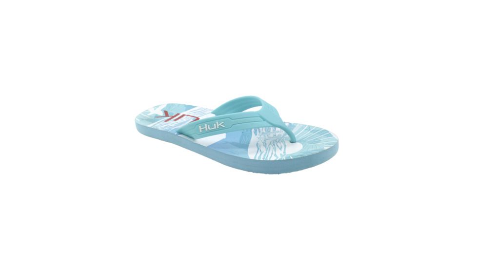 HUK Performance Fishing W Flipster Sandals, Flip Flops - Womens, KC Aquabull/Fiery Red, 9, H8633100-445-9