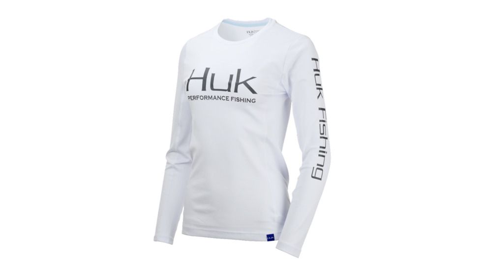 HUK Performance Fishing W Icon LS Tops, Long Sleeve - Womens, White, Large, H6120018-100-L