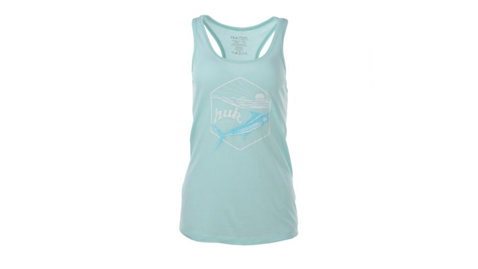 HUK Performance Fishing W Sunrise Racer Tank Tops, Short Sleeve - Womens, Sea Foam, Large, H6100019-350-L