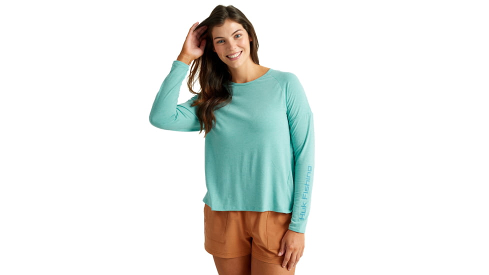 HUK Performance Fishing Waypoint Flow Crew Shirt - Womens, Marine Blue, XL, H6120127-372-XL