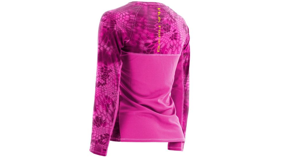 HUK Performance Fishing Women's Kryptek Icon Long Sleeve Shirt, Kryptek Glo Pink, Large H6120005-690-L