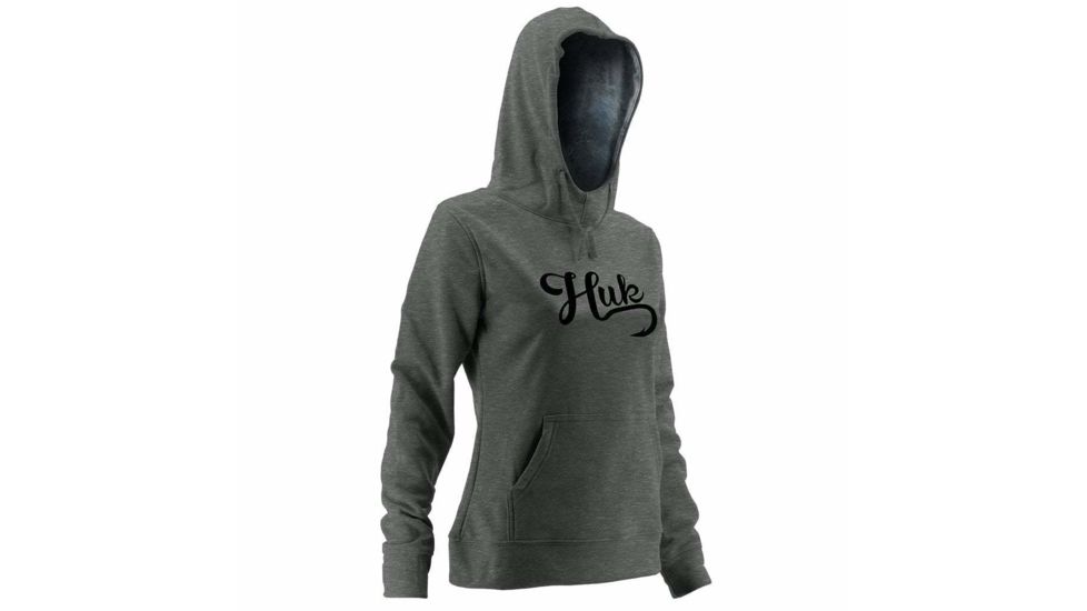 HUK Performance Fishing Womens Hoodie, True Gray Heather/SubPhantis Glacier, Extra Small, H6130002-035-XS