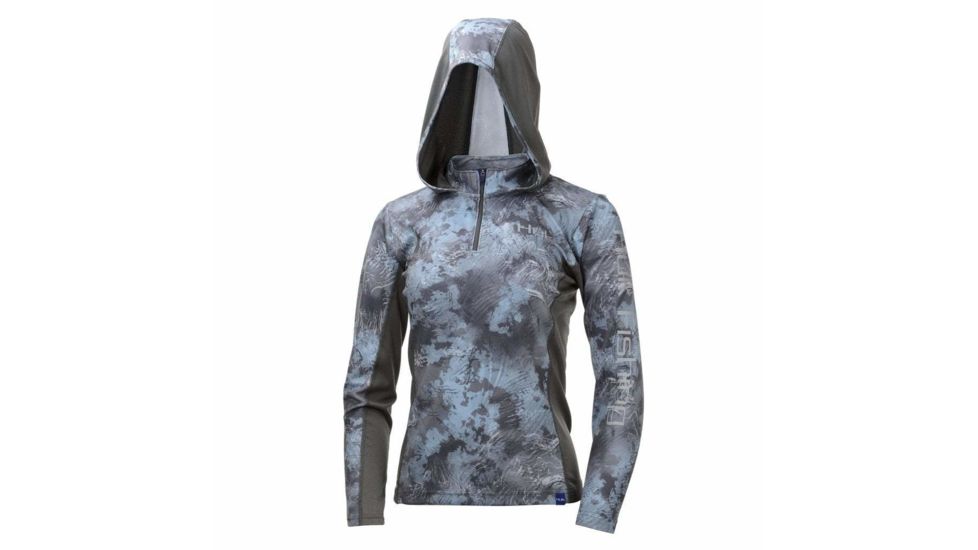 HUK Performance Fishing W Camo Icon Hoodie, Pullover - Womens, Hydro Glacier, Medium, H6120013-098-M