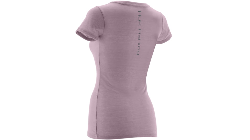 HUK Performance Fishing Womens Script Vneck Tee, Spring Pink Heather, H1000047SPHXS