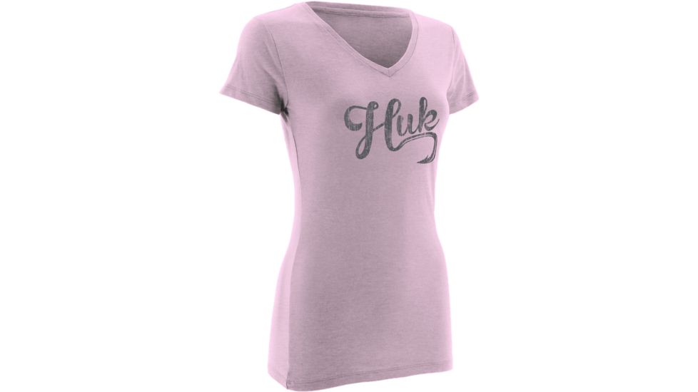 HUK Performance Fishing Womens Script Vneck Tee, Spring Pink Heather, H1000047SPHXS
