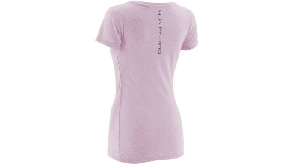HUK Performance Fishing Womens Script Vneck Tee, Spring Pink Heather, H1000047SPHXS