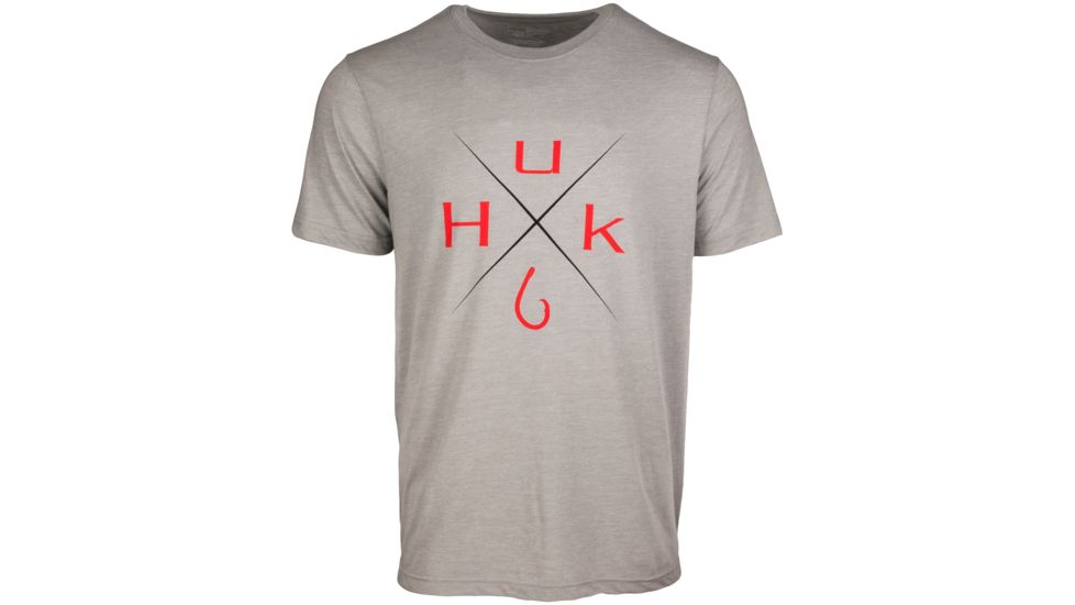 HUK Performance Fishing Xmark Mens Tee, True Gray Heather, Large, H1000090-035-L
