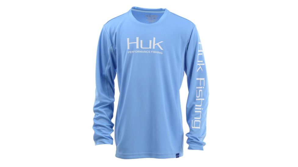 HUK Performance Fishing Y Icon LS Tops, Long Sleeve - Youth, Carolina Blue, Medium, H7120006-420-YM