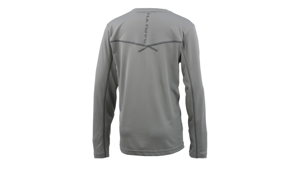 HUK Performance Fishing Y Icon LS Tops, Long Sleeve - Youth, Grey, Large, H7120006-020-YL