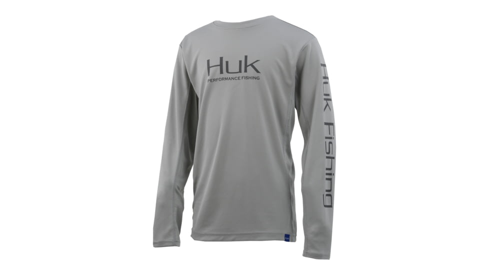HUK Performance Fishing Y Icon LS Tops, Long Sleeve - Youth, Grey, Large, H7120006-020-YL