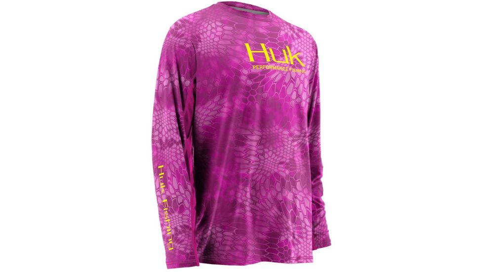 HUK Performance Fishing Youth Kryptek Icon Long Sleeve Top, Kryptek Glo Pink, YXL H7000001-690-YXL