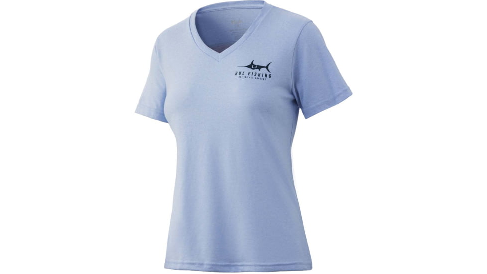 HUK Performance Fishing Sunset Marlin V-Neck Tee - Womens, Coastle Sky Heather, XS, H6100071-437-XS