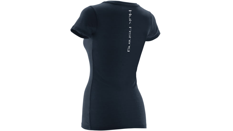 HUK Womens Script Vneck Tee, Heather Navy-White H1000047HN1XL