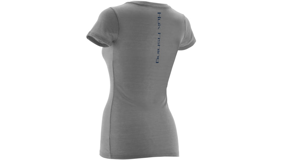 HUK Womens Script Vneck Tee, True Grey Heather H1000047TGHXL