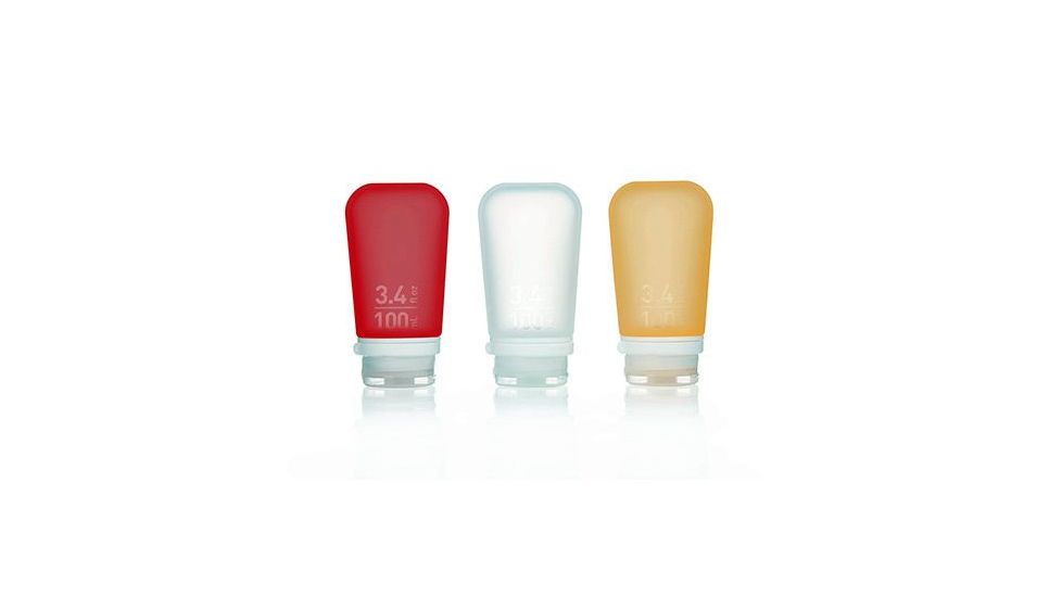 Humangear GoToob+ 3-Pack, 3.4oz, Clear/Red/Orange, Clear/Red/Orange, HG-31599