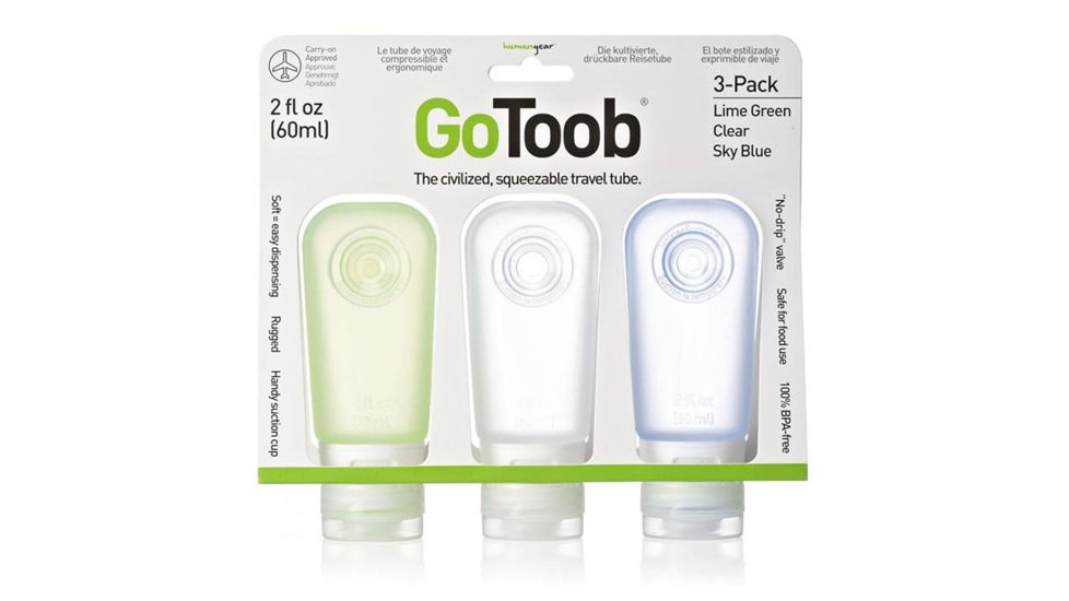 Humangear GoToob Silicone Tube, 2 oz, Pack of 3, Clear/Blue/Green, 705072