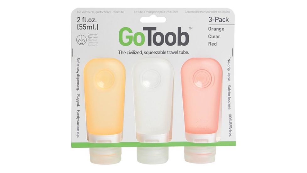 Humangear GoToob Silicone Tube, 2 oz, Pack of 3, Clear/Orange/Red HG0185