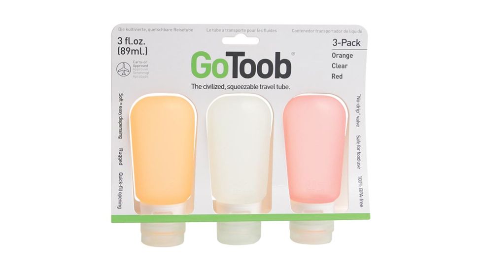 Humangear GoToob Silicone Tube, 3 oz, Pack of 3, Clear/Orange/Red, 705038