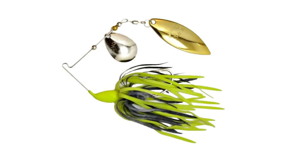 Humdinger Spinnerbait, Gold Colorado Blade/Nickel Willow Blade, 4/0 Hook, Chartreuse/Black Skirt, 1/4oz, 01-L