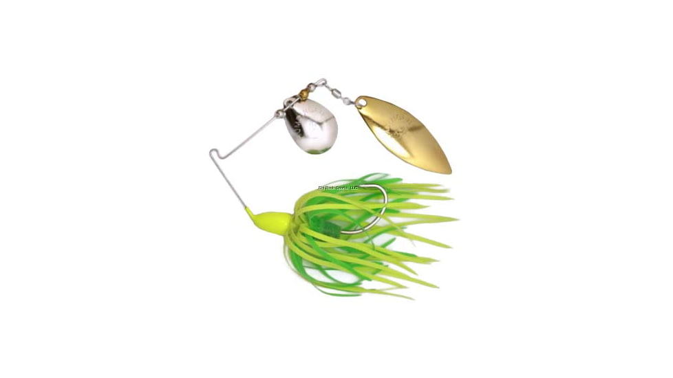 Humdinger Spinnerbait, Gold Colorado Blade/Nickel Willow Blade, 4/0 Hook, Chartreuse/Green Skirt, 1/4oz, 01-R