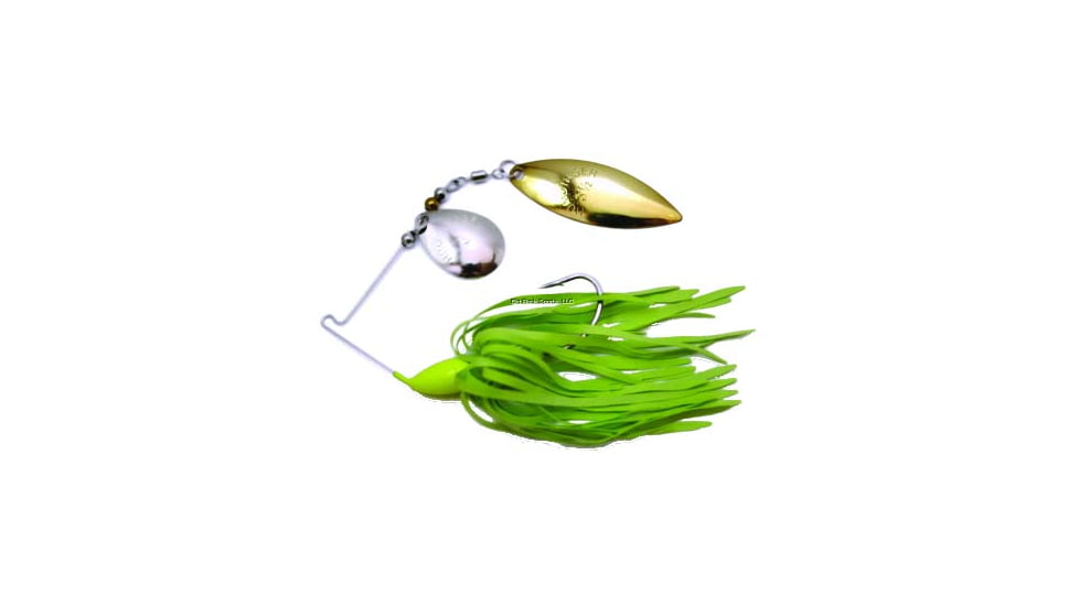 Humdinger Spinnerbait, Gold Colorado Blade/Nickel Willow Blade, 4/0 Hook, Chartreuse Skirt, 1/4oz, 01-B