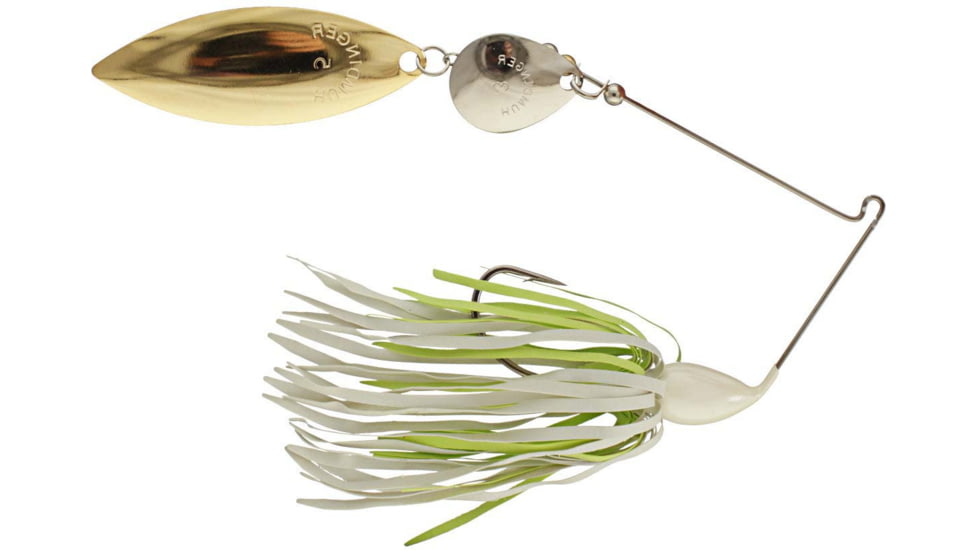 Humdinger Spinnerbait, Gold Colorado Blade/Nickel Willow Blade, 4/0 Hook, Chartreuse/White, 1/4oz, 01-A