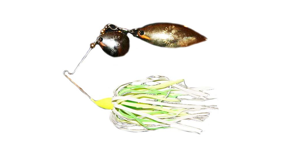 Humdinger Spinnerbait, Gold Colorado Blade/Nickel Willow Blade, 4/0 Hook, Green/Chartreuse/White, 1/4oz, 01-F