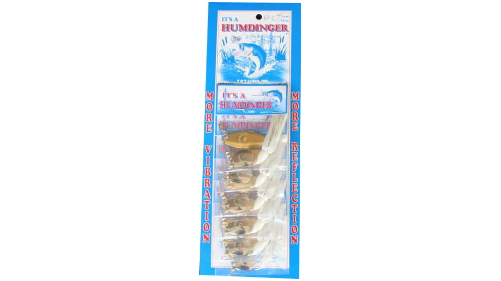 Humdinger Spinnerbait, Gold Colorado Blade/Nickel Willow Blade, 4/0 Hook, White, 1/4oz, 01-C