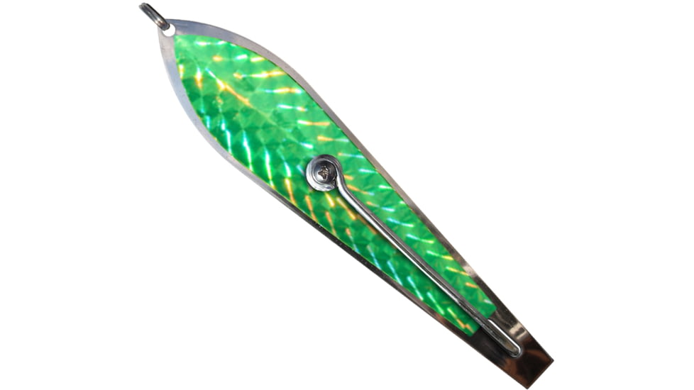 Huntington Lures Huntington Eco Lure Spoon, 5 1/2in 9/0 Hook, Stainless Steel w/Fluorescent Green Flash Scale, ECO3-1/2-GRFS