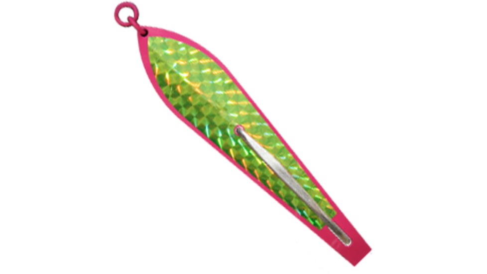 Huntington Lures Huntington Original Drone Spoon, 5 1/2in 10/0 Hook, 1-1/8oz, Hot Pink w/Fluorescent Yellow Flash Scale, 3-1/2HP-YFS