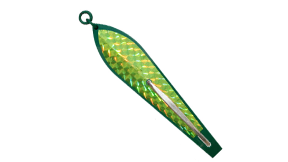 Huntington Lures Huntington Original Drone Spoon, 5 1/2in 10/0 Hook, 1-1/8oz, Mackerel Green w/Fluorescent Yellow Flash Scale, 3-1/2GR-YFS