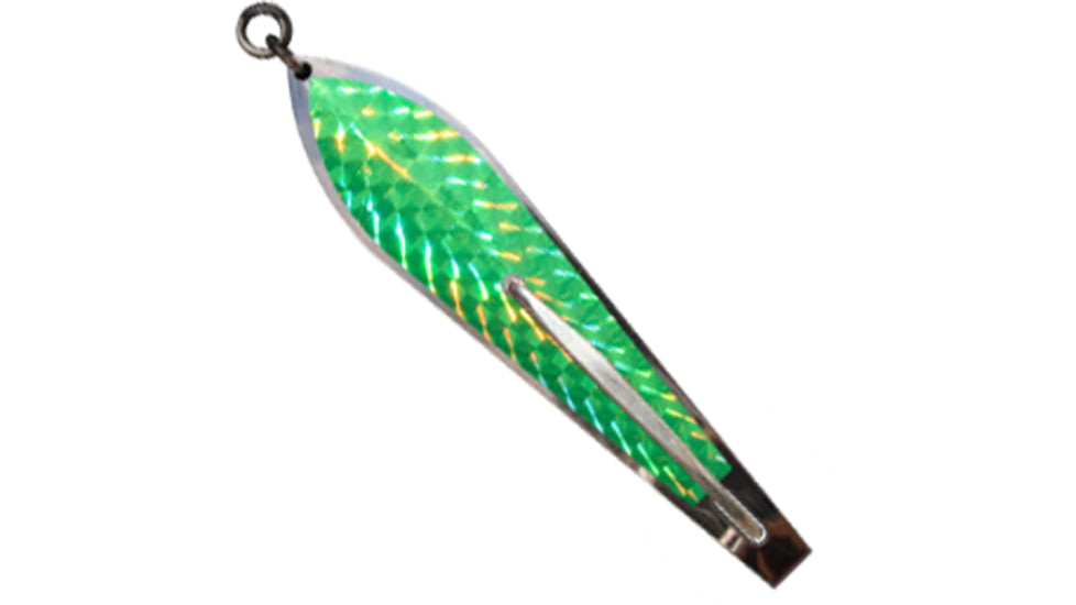 Huntington Lures Huntington Original Drone Spoon, 5 1/2in 10/0 Hook, 1-1/8oz, Stainless Steel w/Fluorescent Green Flash Scale, 3-1/2S-GRFS