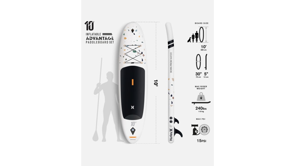 HURLEY Advantage Inflatable Paddle Board Set, 10ft, Terrazo, HUR-005