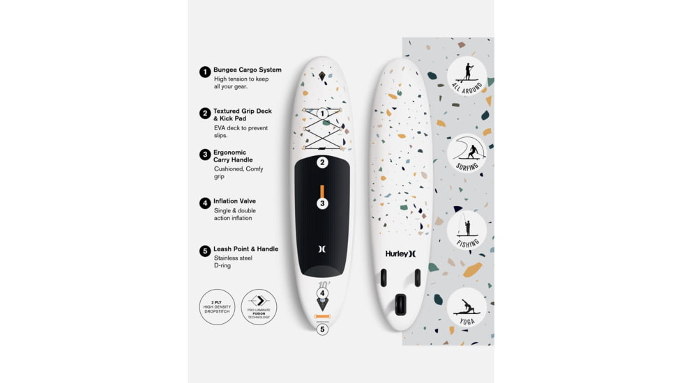 HURLEY Advantage Inflatable Paddle Board Set, 10ft, Terrazo, HUR-005