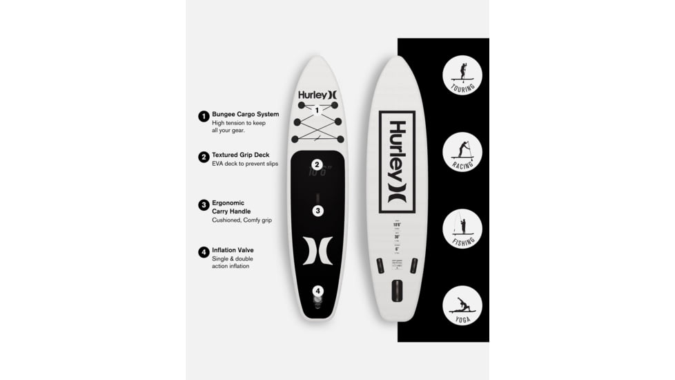 HURLEY One And Only Inflatable Paddle Board Set, 10ft 6in, White/Black, HUR-007