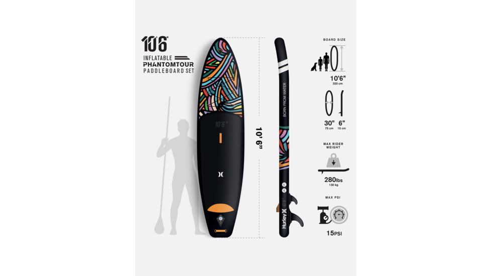 HURLEY PhantomTour Inflatable Paddle Board Set, 10ft 6in, Color Wave, HUR-002