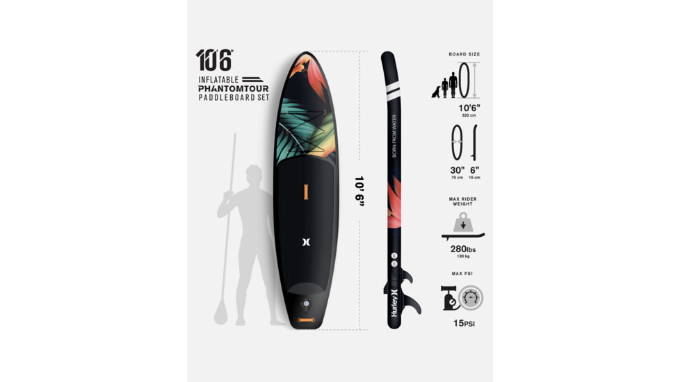HURLEY PhantomTour Inflatable Paddle Board Set, 10ft 6in, Paradise, HUR-001