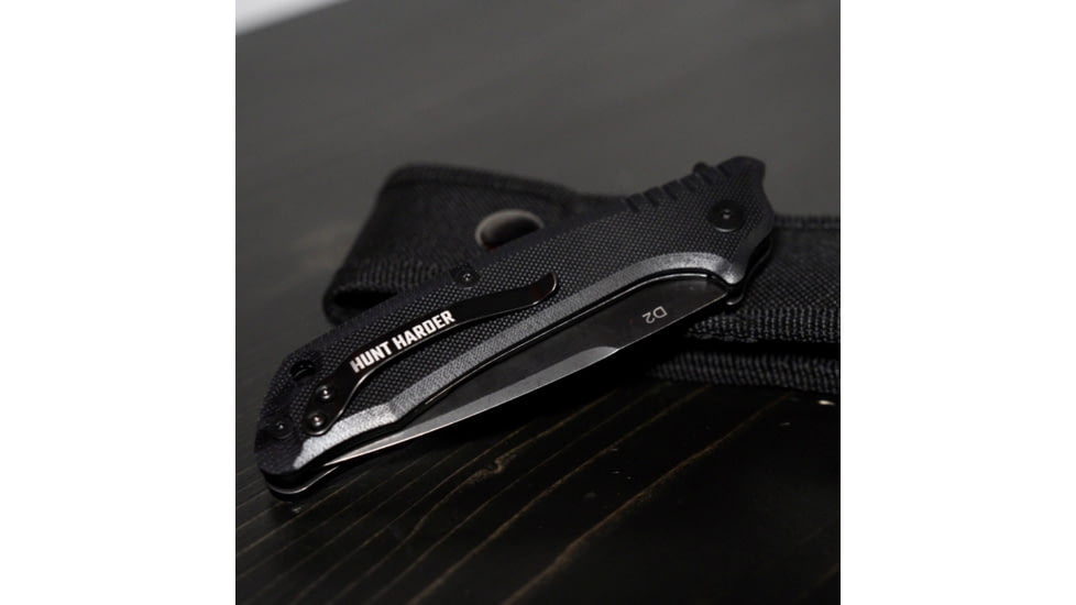 Huto Lifestyle Hunt Harder Folding Hard Blade Knife, Black, HTHD-KNV-BLK