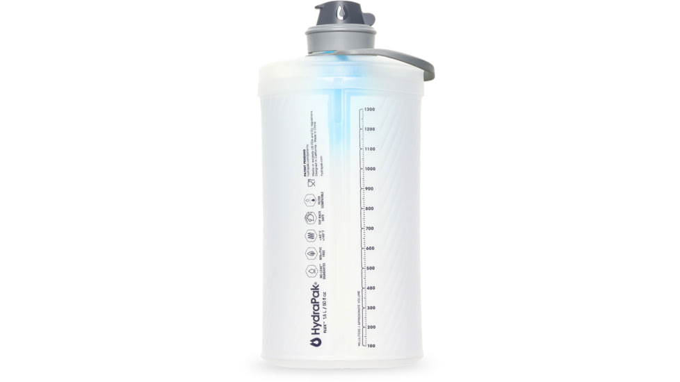 HydraPak Flux Plus Water Bottle, Clear/HP Blue, 1.5L/50oz, GF425F