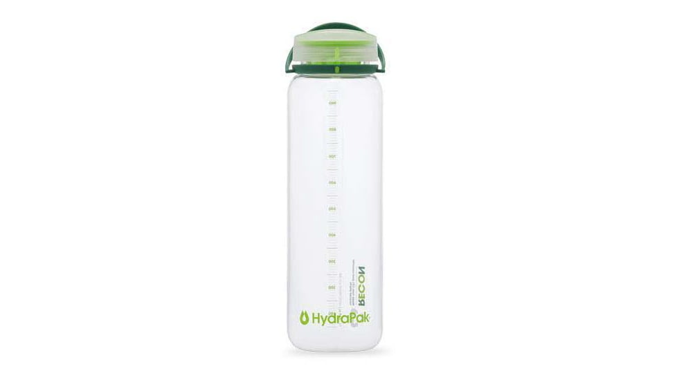 HydraPak Recon Water Bottle, Clear / Evergreen &amp; Lime, 1 L, BR02E