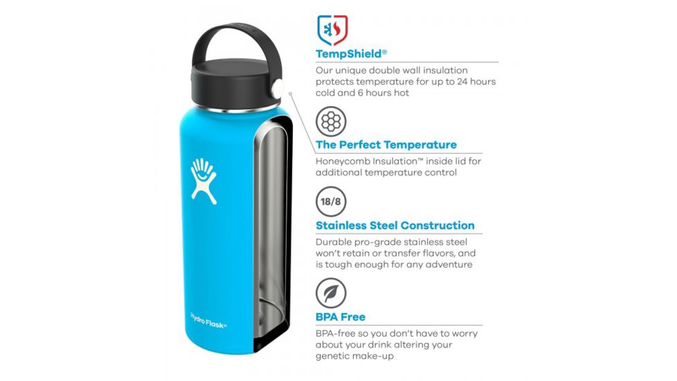 Hydro Flask 32 oz. Wide Mouth Flask w/Flex Straw Lid, Black, W32FS001
