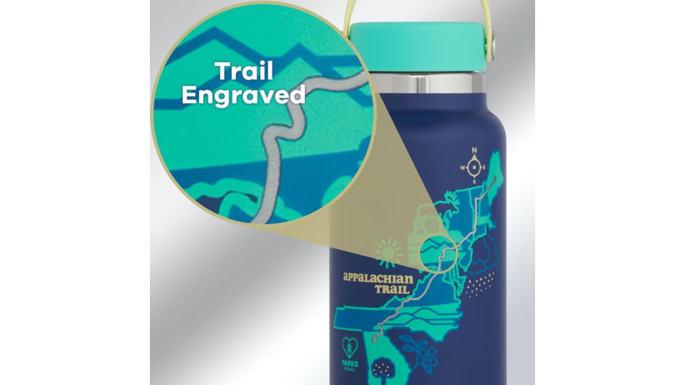 Hydro Flask Limited Edition Scenic Trails Wide Mouth Water Bottle, Acai/Appalachian Trail, 32 oz, STW32BTS463AT